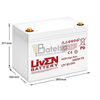 Bater�a 12 Voltios 80 Amperios LVHR12-1680W | Liven Battery